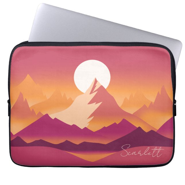 Öken Sol Bergstoppar Landskapsillustration Laptop Fodral (Framsidan)
