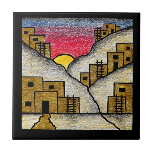 Öken Sydväst Adobe By Folkkonst Kakelplatta (Framsidan)