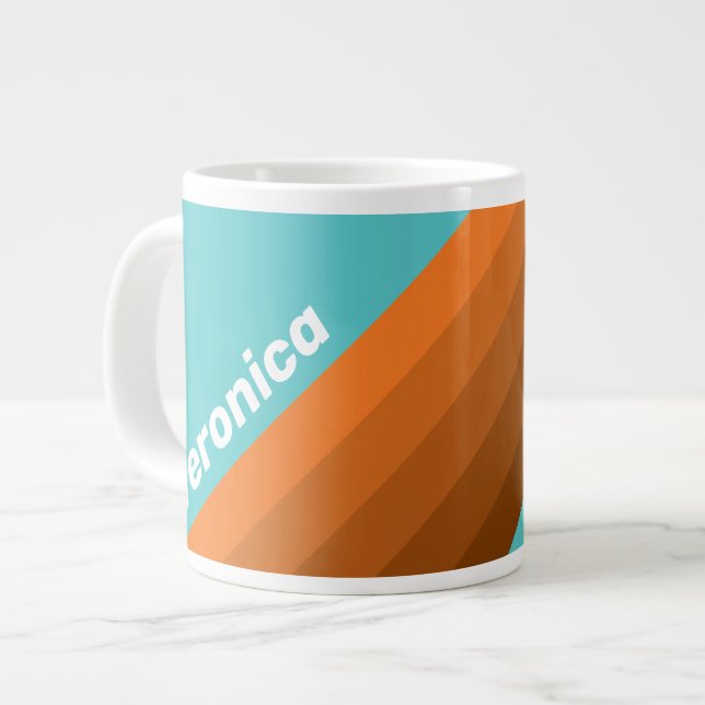 Öken Teal Ränder med Namn Jumbo Mugg (Framsida vänster)