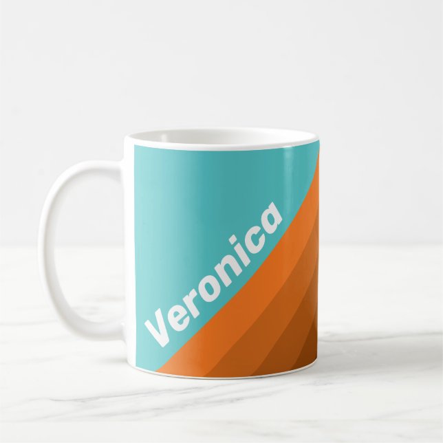 Öken Teal Ränder med Namn Kaffemugg (Vänster)