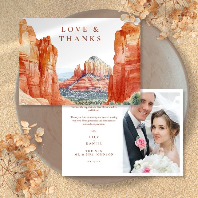 Ökenbergsbröllopsfototackkort Tack Kort (Desert Mountain Wedding Photo Thank You Card)
