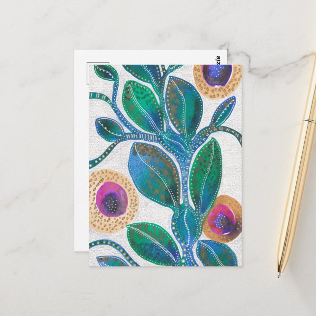 Ökenblomma, akvarell och penna, originalkonst vykort (Fram/Back In Situ)