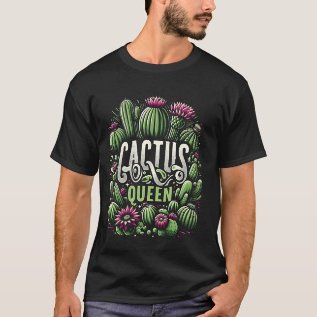 Ökenblomning T-shirt - Kaktusdrottning - Trädgårds (Framsida)