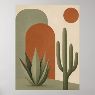 Ökenkaktus & Agave Minimalistisk Väggkonst