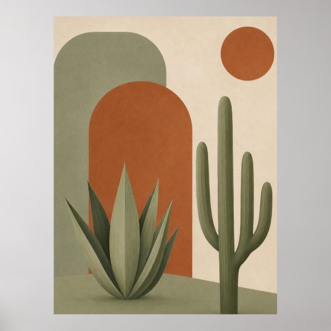 Ökenkaktus & Agave Minimalistisk Väggkonst (Framsidan)