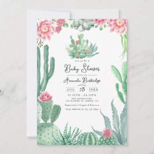Ökenkaktus Blommig Baby Shower Inbjudningar