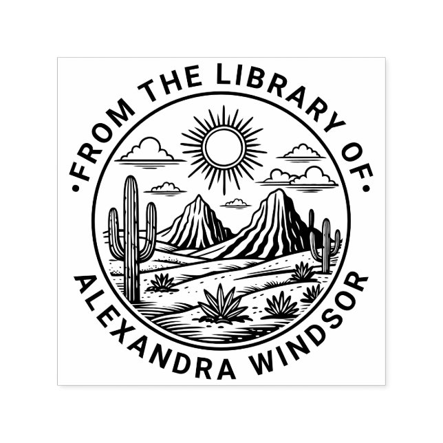 Ökenkaktus Landskap #2 Biblioteksboknamn Självfärgande Stämpel (Design)