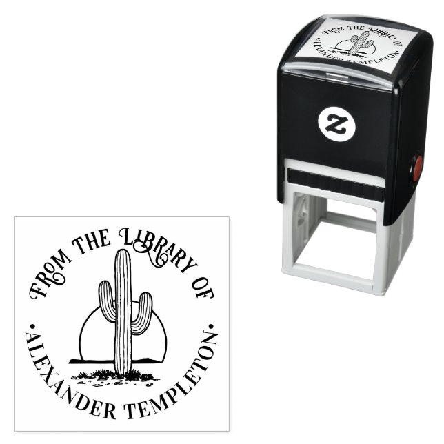 Ökenkaktus mot sol bibliotek boknamn självfärgande stämpel (In Situ)