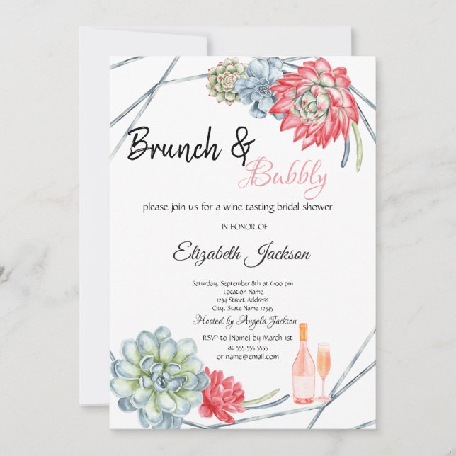Ökenkaktus Röd Brunch & Bubbly Bröllop Inbjudningar (Framsida)