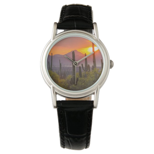 Ökenkaktus solnedgång, Arizona Armbandsur (Framsida)