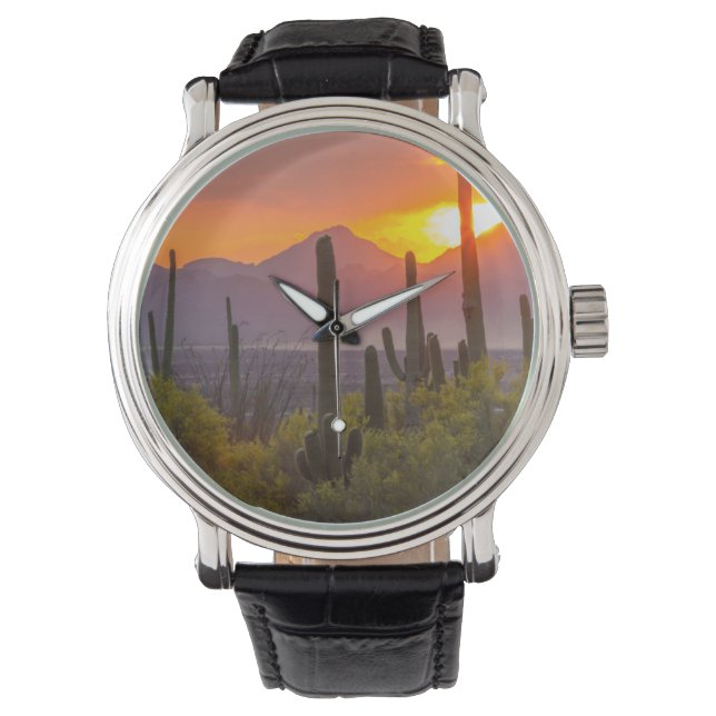 Ökenkaktus solnedgång, Arizona Armbandsur (Framsida)
