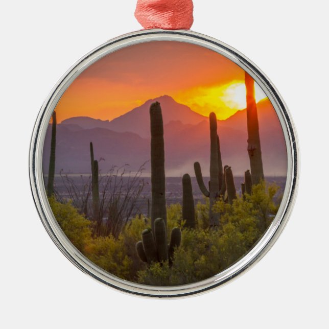 Ökenkaktus solnedgång, Arizona Julgransprydnad Metall (Framsidan)