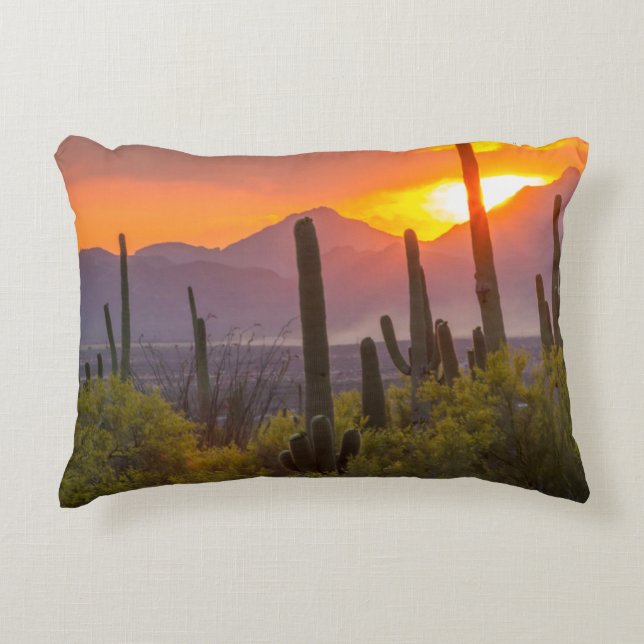 Ökenkaktus solnedgång, Arizona Prydnadskudde (Framsidan)