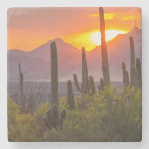 Ökenkaktus solnedgång, Arizona Underlägg Sten