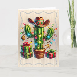 Ökenkaktus som bär cowboyhatt jul helgkort