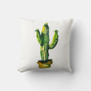 Ökenkaktusväxt Vattenfärg Sydvästlig Boho Kudde