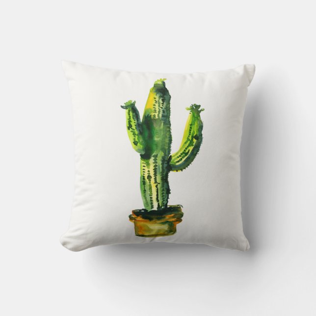 Ökenkaktusväxt Vattenfärg Sydvästlig Boho Kudde (Framsida)