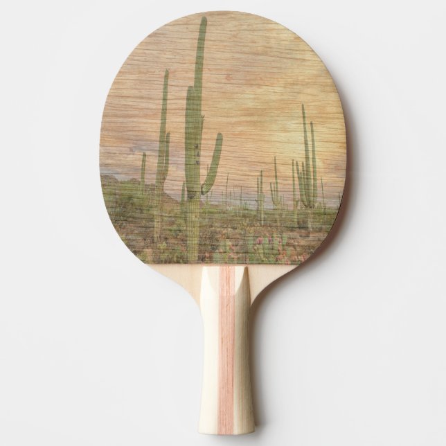 Ökenkaktusväxter på trästruktur Foto Bild Pingisracket (Framsidan)