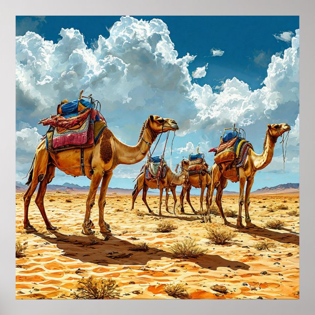 🐪 Ökenkamelkaravan Solnedgång Sahara Resa Poster (Framsidan)