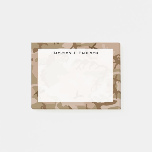 Ökenkamouflage i beige, brun och grön för monogram post-it block (Framsida)