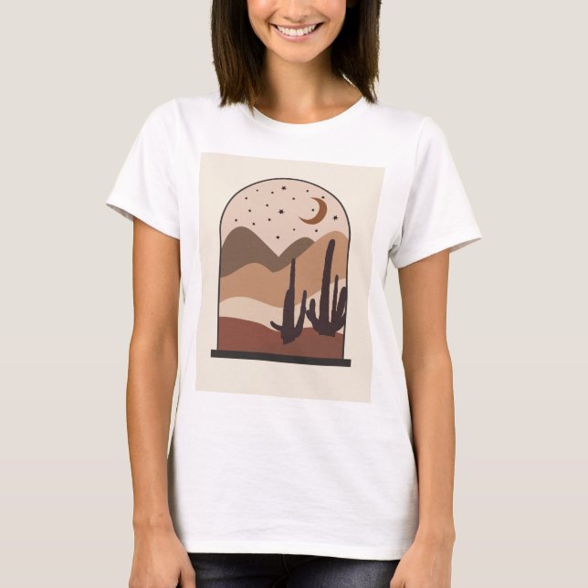 Ökenlandskap, Arizona, Boho Abstrakt Konst T Shirt (Framsida)