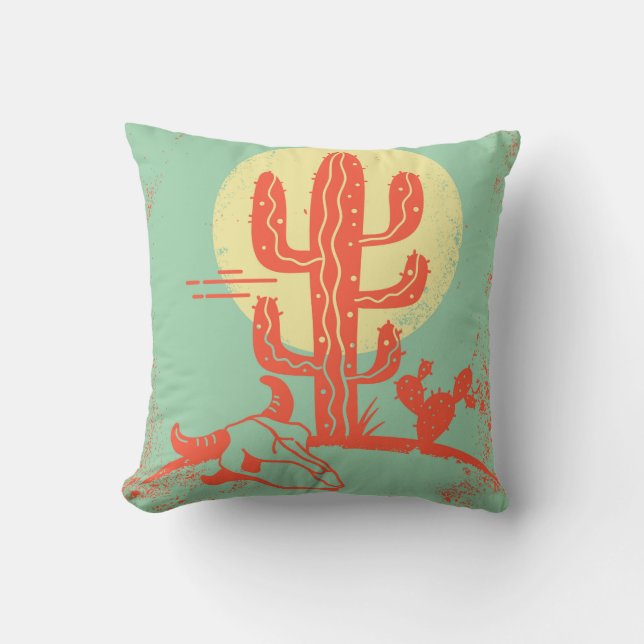 Ökenlandskap med Cactuses och skalle. Vint Kudde (Framsida)