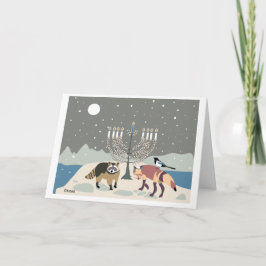 Ökenliv Hanukkah: raccoon, skata och räv Helgkort