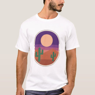 Ökenmåne Retro Kaktus Sydväst Landskap T Shirt