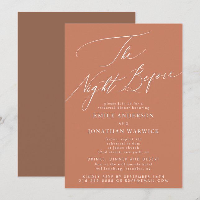 Ökennatt före rehearsal Middag Bröllop Inbjudningar (Fram/baksida)