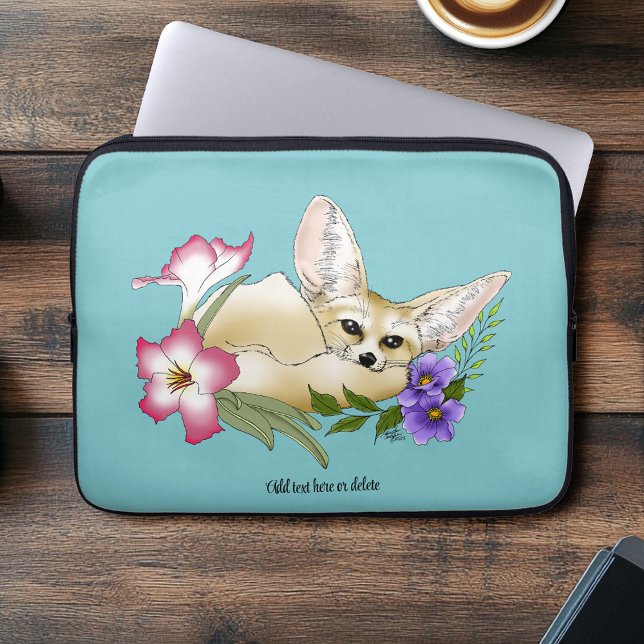 Ökenräv Rosa Lila Blommor Söt Blå Botanisk Laptop Fodral (Skapare uppladdad)