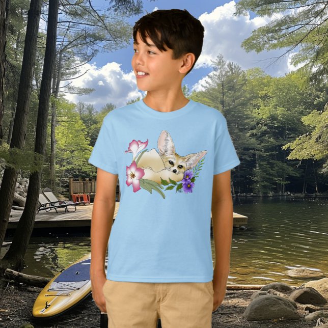 Ökenräv Rosa Lila Blommor Söt Blå Botanisk T Shirt (Skapare uppladdad)