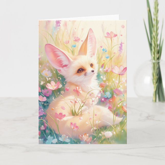 Ökenräv Vilande på en Blommande Äng Kort (Framsida)