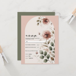 Ökenros Rosa Blommig Grön Bröllops-RSVP Inbjudningar