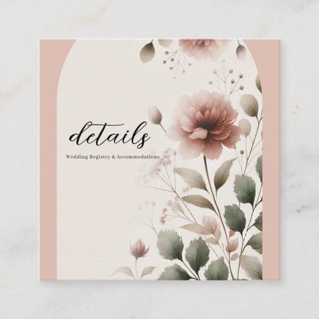 Ökenros Rosa & Grön Blommig Grönska Bröllop Fyrkantigt Visitkort (Framsida)