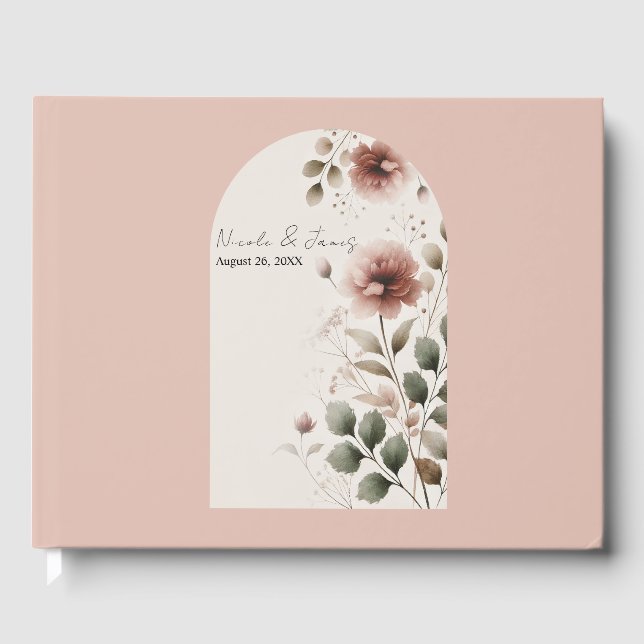 Ökenros Rosa & Grön Blommig Grönska Bröllop Gästböcker (Framsida)