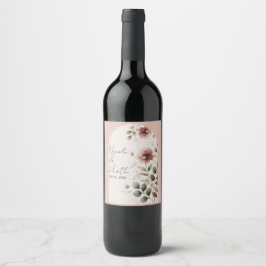 Ökenros Rosa & Grön Blommig Grönska Bröllop Vinflaska Etikett
