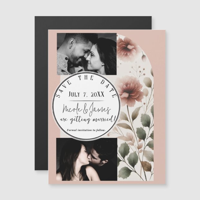 Ökenros Rosa & Grön Blommig Spara Datum (Fram/baksida)