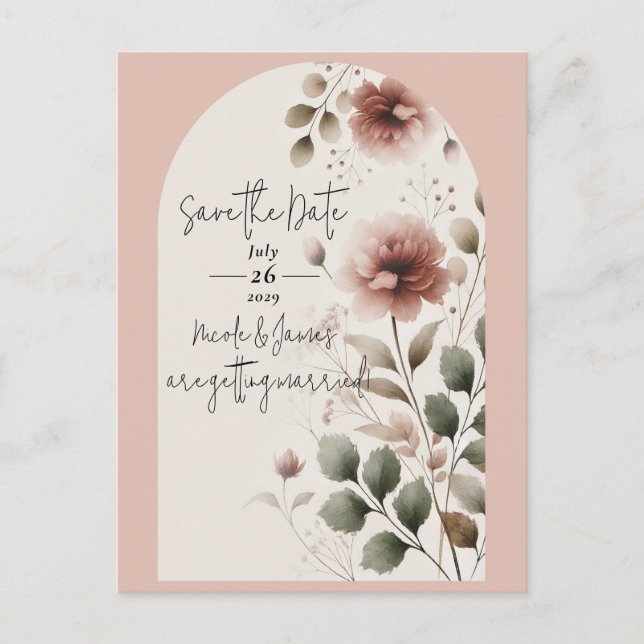 Ökenros Rosa & Grön Blommig Spara Datum Meddelande Vykort (Framsida)