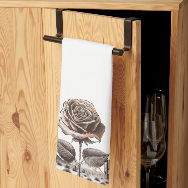 Ökenros, Vintage Botanisk Blomma Kökshandduk (Thirds Fold)