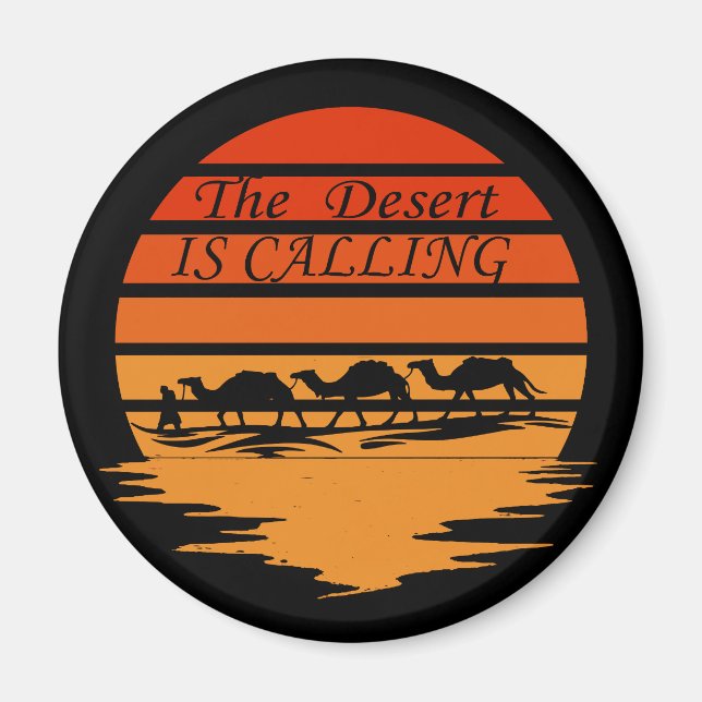 ökenscen med kamelsolnedgång vintage magnet (Framsidan)