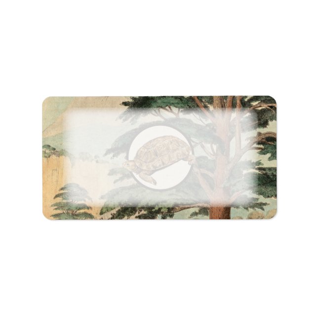 Ökentortoise i illustration av naturliga livsmiljö adressetikett (Framsidan)