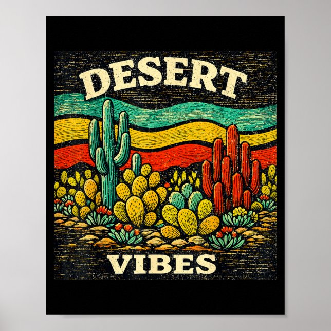Ökenvibbar Retro Kaktus Design Utomhus Boho Poster (Framsidan)