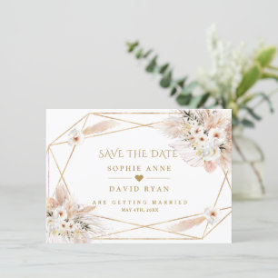 Ökenvita rosor Pampasgräs Guld Bröllop Spara Datumet