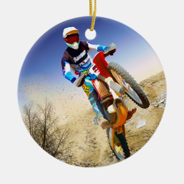 ÖkenWheelieMotocross Julgransprydnad Keramik (Framsidan)