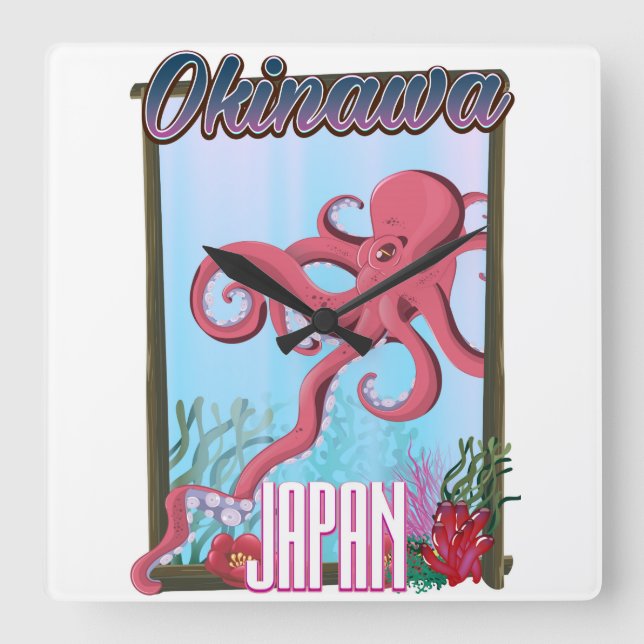 Okinawa Japan Squid-reseaffisch Fyrkantig Klocka (Framsida)