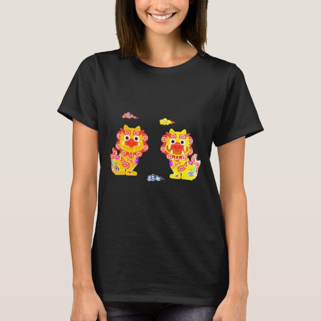 Okinawa Twin Shisa シ ー サ ー 沖 縄 T-Shirt (Framsida)