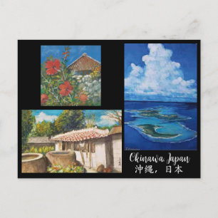 Okinawa vykort med tre originalmålningar