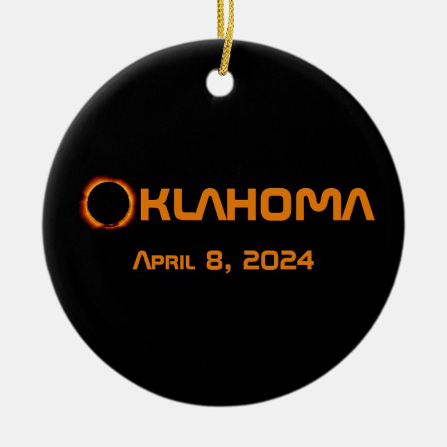 Oklahoma 2024 total solförmörkelse  julgransprydnad keramik (Framsidan)