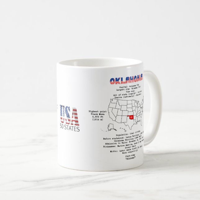Oklahoma amerikansk stat på en karta och användbar kaffemugg (Framsida höger)