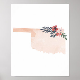 Oklahoma Blommigt Vattenfärgstat Poster
